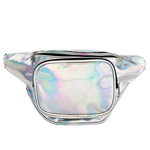 Nykkola Cute Holographic Fanny Pack - 80S Retro Vintage Style Waist Bag - Shiny Silver Metallic Iridescent. Unisex. #TOP1
