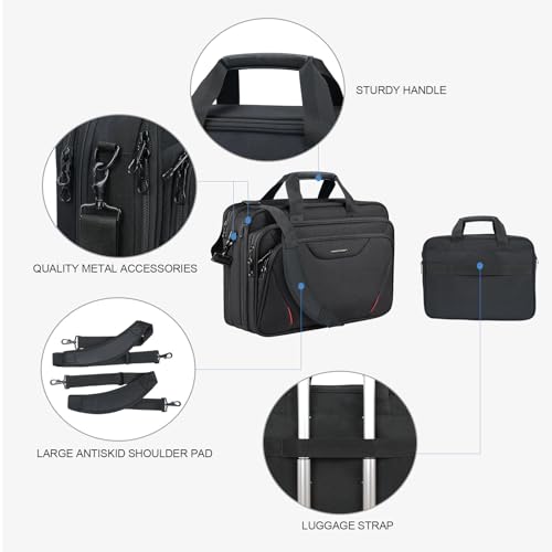 Image of KROSER Laptop Bag Premium Laptop Briefcase Fits Up to 17.3 Inch Laptop Expandable Water-Repellent Shoulder Messenger Bag Computer Bag for Travel /Business /Men /Women-Black /Red