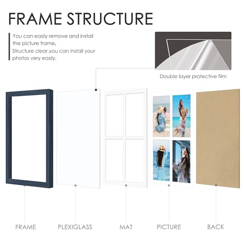 Image of DUENPY 12x16 Picture Frame 5x7 Collage Picture Frame Displays Four 5x7 inch Photos or 12x16 (Without Mat) for Available Horizontal Wall Mounting Display and Vertical Navy Blue