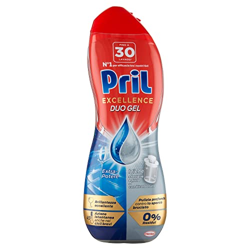 Pril Excellence Duo Gel Detersivo Lavastoviglie Gel Azione Igiene Con Bicarbonato, Confezione Da 30 Lavaggi