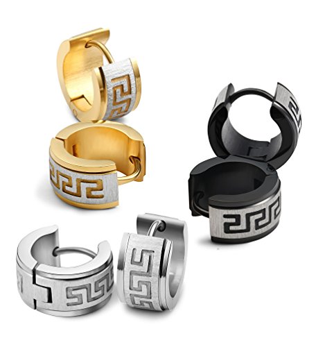 Jstyle Jewelry Stainless Steel Hoop Earrings For Men Women Huggie Earrings Unique Greek Key 3 Pairs S #TOP1