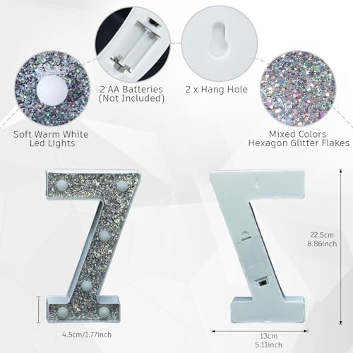 Image of Light Up Letters, Marquee Light Letter for Table Decorations, Glitter Light Up Signs for Prom, Events, or Engagement Party Decor, Featuring Alphabet & Number Lighted Letters, Number 7
