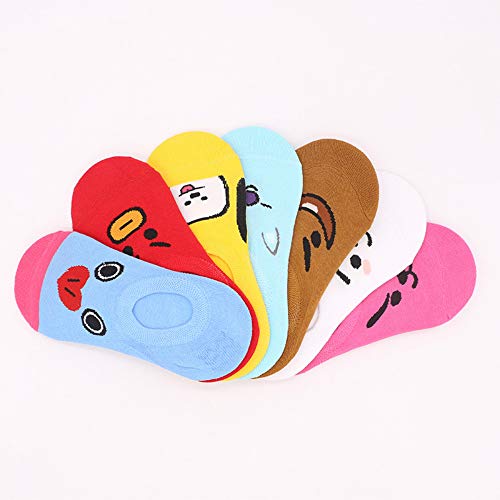 7 Pairs Women No Show Socks Bangtan Boy Elements Cartoon Character Soft Cotton Novelty Casual Socks Non-Slip Low Cut for Sneakers Teen Adults