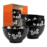 Müslischalen 4er Set schwarze Suppenschalen 300ML Japanische Kirschblüten Reisschale für Suppen, Reis, Müsli, Nudeln, Salat