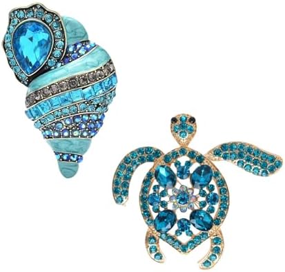 2PCS Luxury Blue Gemstone - Studded Conch Brooch and Lovely Blue Rhinestone - Set Alloy Brooch, Ideal for Bag and Clothing Decoration image 2