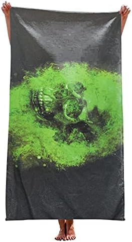 Alottagifts (60″ x 30″) Skull Beach Towel, Quick Dry Compact Beach Blanket, Microfiber Beach Towels for The Swimming, Bath Camping Yoga Gym Sports (Skull Flaming Green)