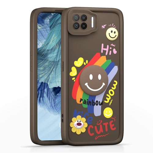 Image of Pikkme Back Cover for Oppo F17 | Soft Silicone| Cute Rainbow Smile & 3D Cartoon Flower Design | Shockproof Raised Camera Protection Bumper Case (Brown)