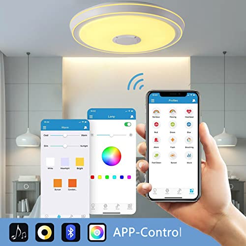 VOMI Lámpara de Techo RGB con Altavoz Bluetooth 50cm Música Lampara de Techo con Mando a Distancia y App Control Regulable Cambio de Color Plafon LED Techo para Salon Dormitorio Habitacion Infantil - imagen 5