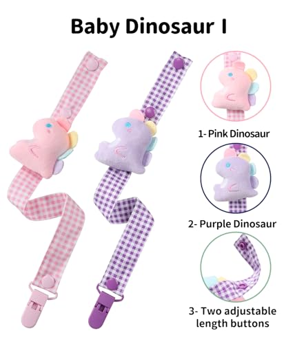 Image of CutiePlusU Pacifier Clip Big Size Anyard Holder Clips 2 Pack Pink Purple