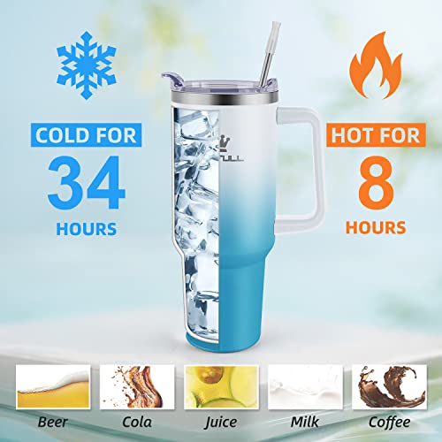 40 Oz Tumbler With Handle And Straw Lid, 100% Leak-Proof Travel Coffee Mug, Stainless Steel Insulated Cup For Hot And Cold Beverages, Keeps Cold For 34Hrs Or Hot For 10Hrs, Dishwasher Safe (Whiteblue) #TOP3