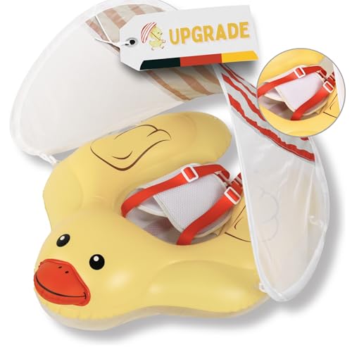 EDWEKIN® Premium Baby-Schwimmring Quacki+ mit UV-Dach (UPF 50+) | TÜV-geprüft | Sicherer Baby Float für 9 –48 Monate | Süßer, ergonomischer & bequemer Schwimmreifen für Babys, Kleinkinder und Kinder