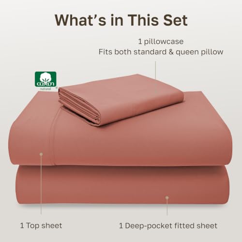 Image of California Design Den Twin Bed Sheets Set - Luxury 600 Thread Count, 100% Cotton Sateen, Terracotta Twin Sheet Set, Deep Pockets, Soft and Durable Bedding - Terracotta