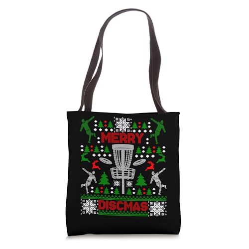 Merry Discmas Disc Golf Ugly Christmas Sweater Party Tote Bag