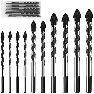10-Piece Masonry Drill Bits Set with Storage Case, Industrial Strength Carbide Concrete Drill Bit with Triangle Handle for Wood, Tile, Brick, Glass, Concrete, Ceramic, Cinder Block