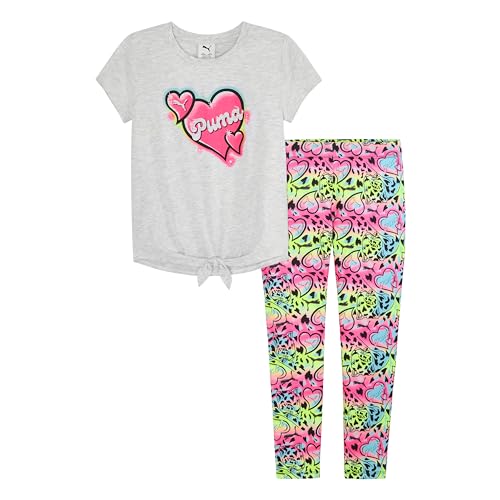 Image of PUMA Girls' Short Sleeve Tee & Legging Set, Logo Graphics, Crewneck