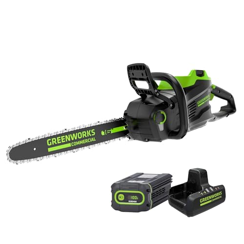 Greenworks 82V 16' Brushless (2.4 kW) Cordless Chainsaw (225 Cuts Per Charge), 4.0Ah Battery and...