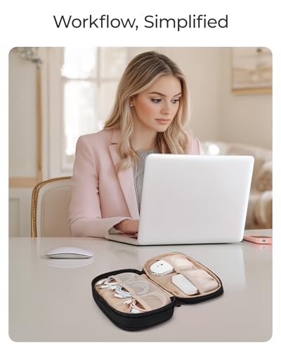 Image of BAGSMART Electronics Organizer Travel Case for Cords Chargers Phones, Beige | Puffy Padded, Travel Essentials, Cord organizer bag for Cables, Compact Tech Accessories Pouch