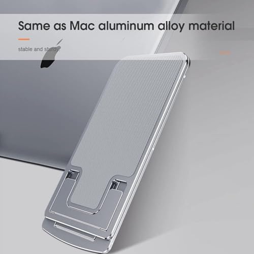 Image of Elfora Aluminum Ultra-Thin Alloy Mobile Phone Tabletop Stand | Multiple View Angles and Height Adjustments | Foldable Mobile Holder Compatible for iPhone, Android & Other Mobile Phones (Silver)