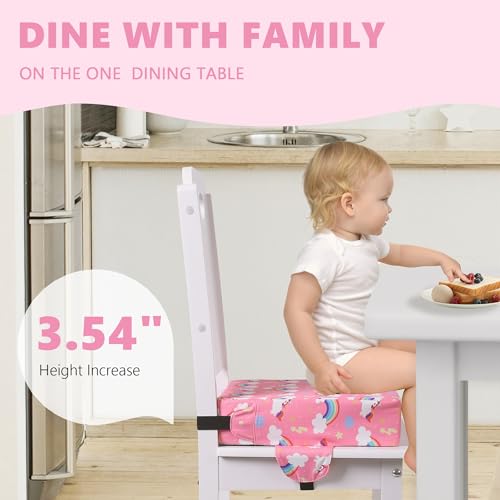 Image of Booster Seat for Kitchen Chair, Toddler Booster Seats for Dining Table with Adjustable Straps Portable for Travel Camping Eating, Booster Cushion for Table for Baby Child Infant Kid Boy Girl