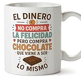 MUGFFINS tazas originales para regalar | tazas divertidas para regalar con frase El dinero no compra la felicidad pero compra chocolate en Español | humor, graciosas | comida v1