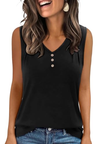 KISSMODA Tank Tops for Women Summer Casual Sleeveless Shirts Dressy Trendy V Neck Tunics Loose Notched Blouses S-3XL