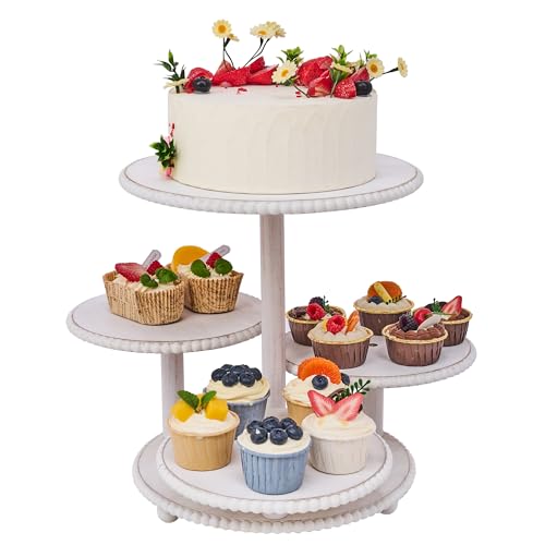 GENMOUS 4 Tiered Beaded Cake and Cupcake Stand Combo for