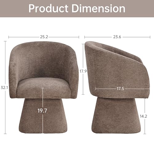 Image of VKNOW Upholstered Swivel Dining Chairs Set of 2 with Barrel Back and Arm | Modern Accent Arm Chair with Thickened Cushion, Soft Chenille Fabric, for Dining Room, Living Room, Vanity, Dark Brown