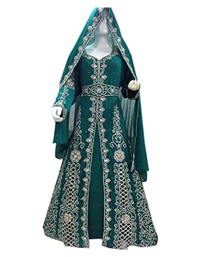 Abaya Kaftan for Women, Long Maxi Gown Ari Work Dubai Moroccan Kaftan with Hijab Dress | Abaya Kaftan Dress by ZARDOZI Art (M_(58.Length) US) Green