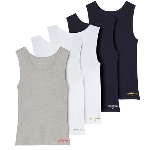 True Religion Lightweight Tank Tops for Men, 5 Pack Classic Ribbed Cotton Mens Undershirts
