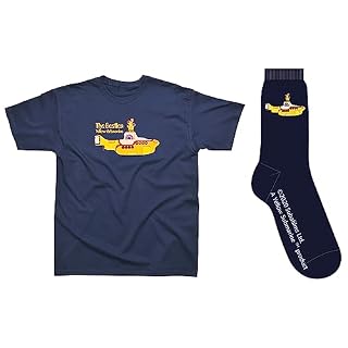 Spike Leisurewear Coffret cadeau T-shirt et chaussettes Beatles Yellow Submarine Disponible en tailles S, M, L, XL et XXL - Les Beatles, Paul McCartney, John Lennon, RIngo Starr, George Harrison
