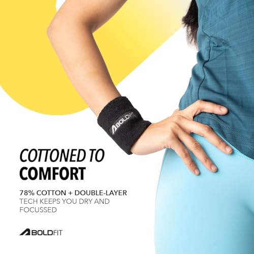Image of Boldfit Cotton Wrist Band for Men & Women 3 Inch - Wrist Sweat Band for Badminton Football, Basketball, Running & Athletic Sports, Sweat Absorbent Wrist Bands