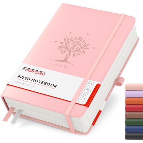 Smarpau Notizbuch A5 Liniert, Hardcover mit100gsm 320 Seiten Dickes Tintenfestes Papie, Tagebuch Leder, Notizblock für Erwachsene Arbeit, Schreiben, Notizen, Lernen, Reisen, 14.5 x 21 cm-Rosa