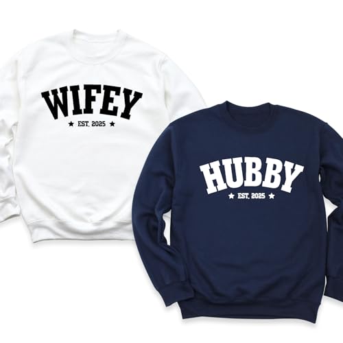 Custom Wifey Hubby Sweatshirts, Custom Anniversary Wedding Birthday Honeymoon Gift Outfit, Personalized Mr. And Mrs Hoodie, Couples Matching Husband Wife Sweatshirt, Wedding Party Long Sleeve, New Mrs