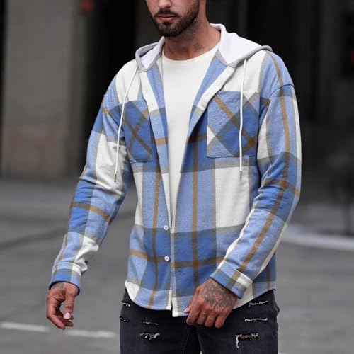 Cambkatl Men's Checkered Flannel Hoodies Fall Winter Casual Long Sleeve Button Down Plaid Shirts Loose Outdoor Outerwear2