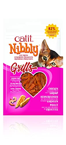 Catit Nibbly Grills Bandes à mâcher pour Chat en Filet de Poulet avec crevettes 30 g