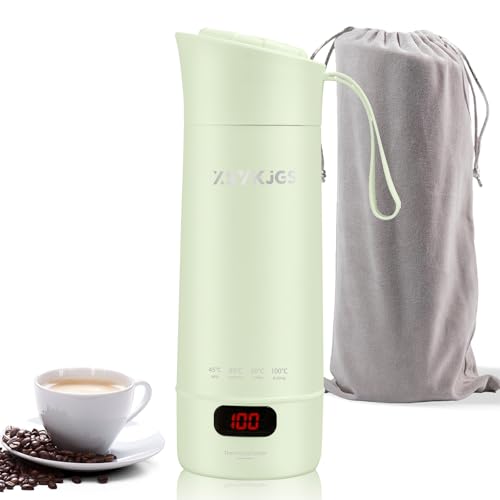 Reise Wasserkocher Klein, 400ML Mini Tragbarer Elektrische Wassertasse, 300W Schnellkoch BPA-freier - 304 Stainless Steel Liner - 4 einstellbare Temperaturstufen mit Automatischer Abschaltung -Grün