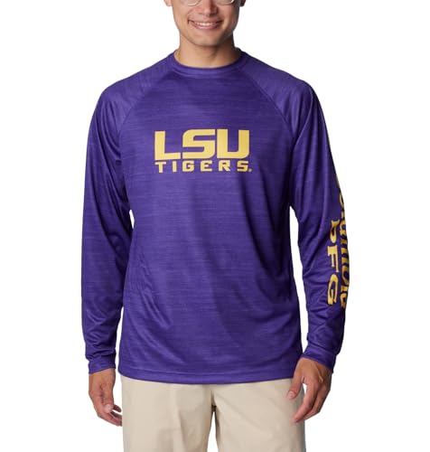 Columbia Mens Collegiate Terminal Tackle Heather Long Sleeve Shirt LSU - Vivid Purple Heather X-Large