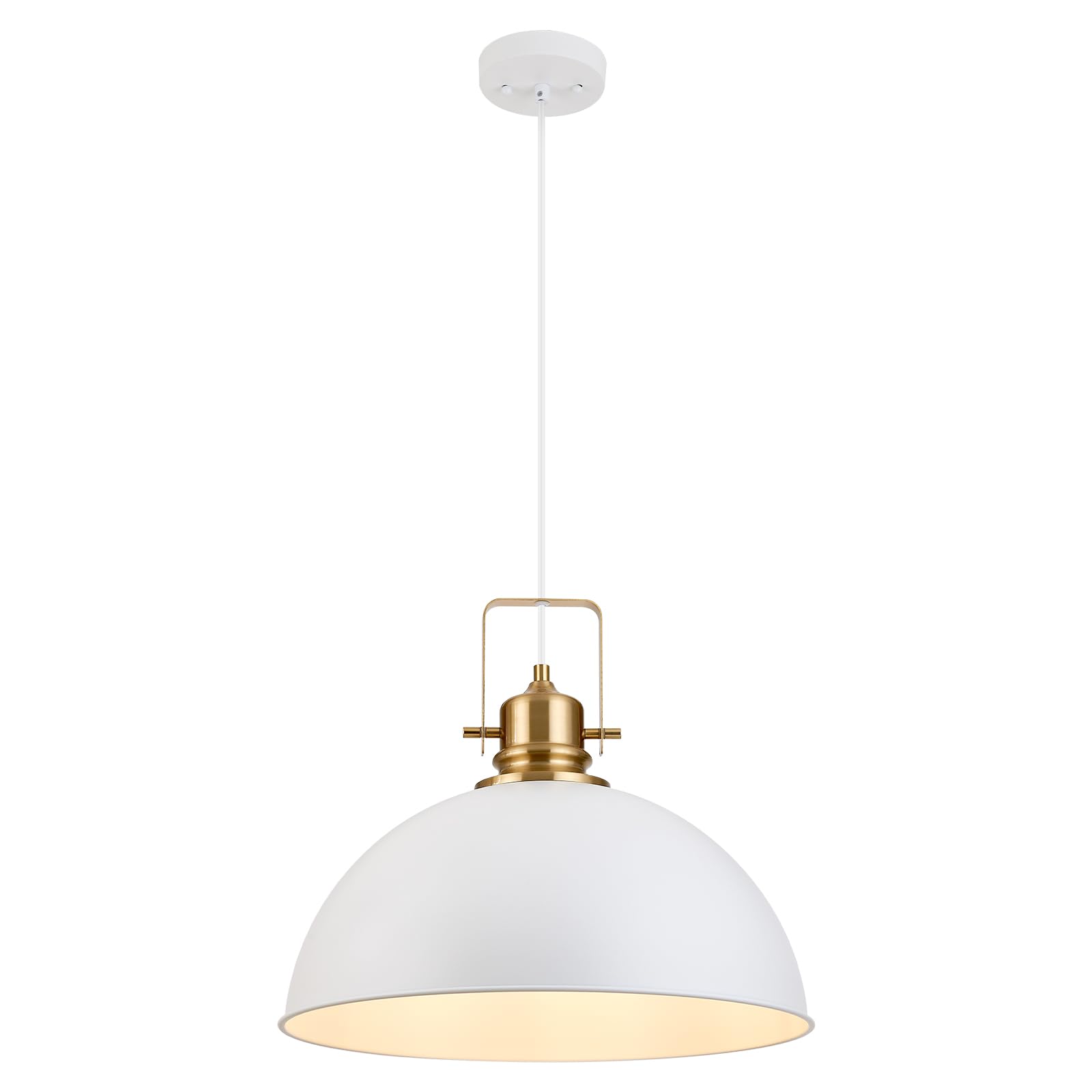 farmhouse pendant light, 17.5" white pendant light kitchen island with adjustable cord, vintage dome hanging lights for dining room cafe bar hallway worktops, l, 1 pack