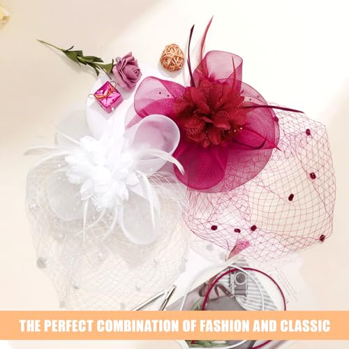 Image of DRESHOW Women Fascinator Hats Tea Party Hat Vintage Pillbox Hat Headband for Cocktail
