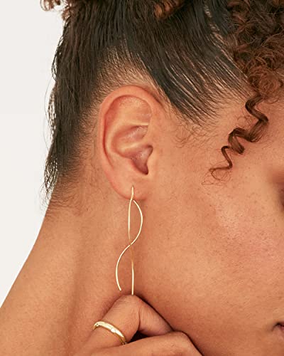 Image of PAVOI 14K Gold Plated Threader Earrings for Women, Statement Chain Earrings | Hypoallergenic Earrings with 925 Sterling Silver Posts, Dangle Chain Threader Earrings Double Piercing