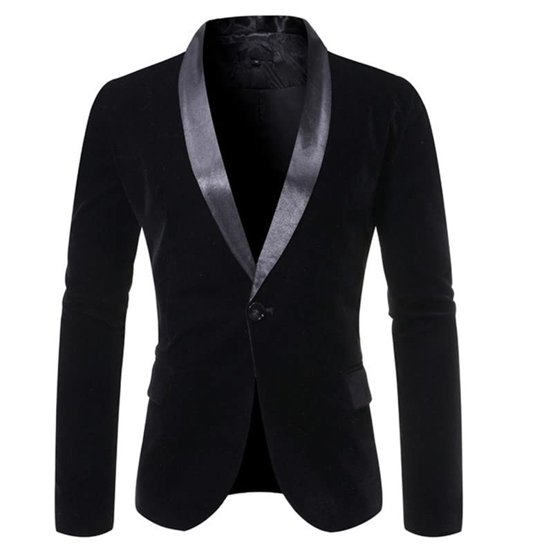 Men's Velvet Blazers Fashion Suit Black Slim Fit Tuxedo Jackets Velour Sport Coats for Wedding Prom Dinner Party