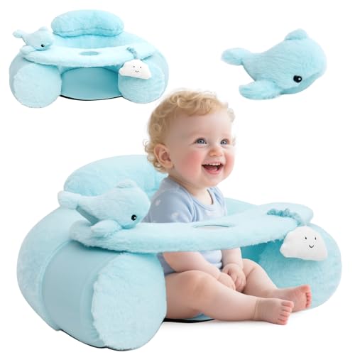 KAKIBLIN Siège de bébé gonflable avec housse pour bébés de 3 à 36 mois, portable, siège gonflable pour s'asseoir et jouer (bleu)