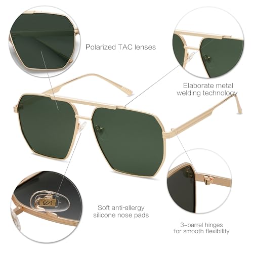 Image of SOJOS Retro Oversized Square Polarized Sunglasses for Women Men Vintage Shades Classic Large Metal Sun Glasses