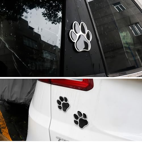 Image of LZLRUN 4PCS 3D Aluminum Alloy Dog Paw Footprints Car Sticker Car Logo Decoration Sticker (Silver Black)