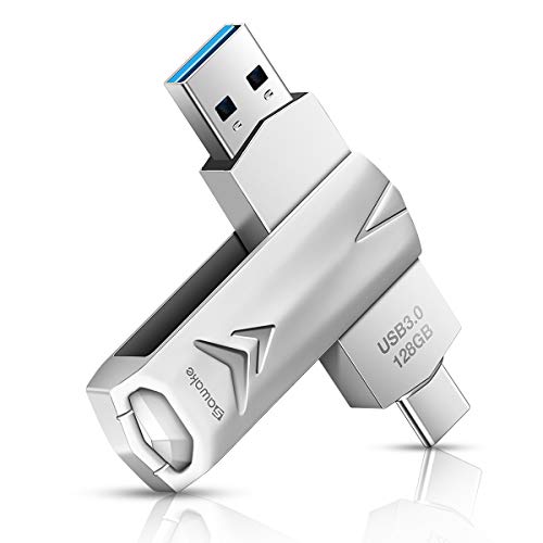 USB C Flash Drive, SAWAKE 128GB USB 3.0 Thumb Drive, Type C Dual
