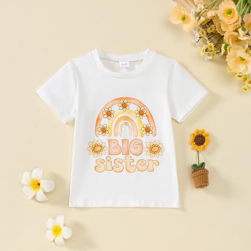 Image of Little Girl Shirts Big Sister Tee Shirt Top Summer Short Sleeve Clothes 2-7 Years