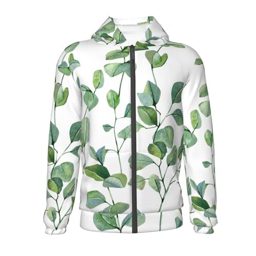 Hand Painted Eucalyptus Kids Pullover Hoodies Boys Zip Up Sweatshirts Girls Athletic Clothes with Pocket2