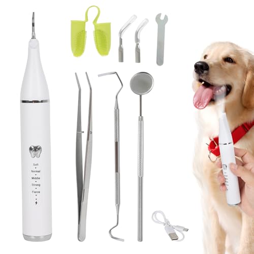 Zahnreinigungsset Ultraschall für Hund, Hundezahnreinigungsset mit LED-Licht, Zahnsteinentferner Ultraschall Zahnreiniger für Haustiere zum Entfernen von Zahnstein & Zahnbelag, 5 Reinigungsmodi
