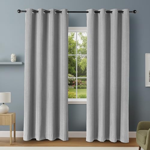 Image of Amazon Basics 100% Blackout Curtains with Grommets, Blocks 100% of Sunlight, Reduces Outside Noise, 52 x 96 Inches, Dark Gray, 2 Panels