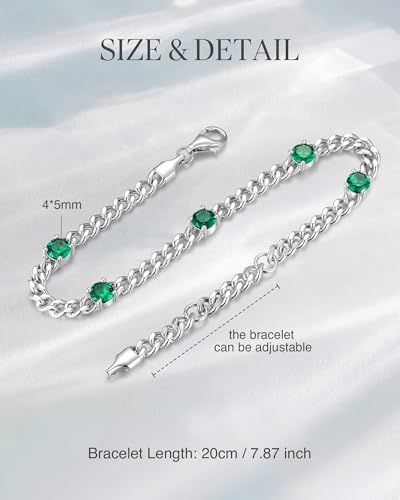 FANCIME 925 Sterling Silver 3.6mm Cuban Link Curb Chain Bracelet With Created Gemstone for Women4